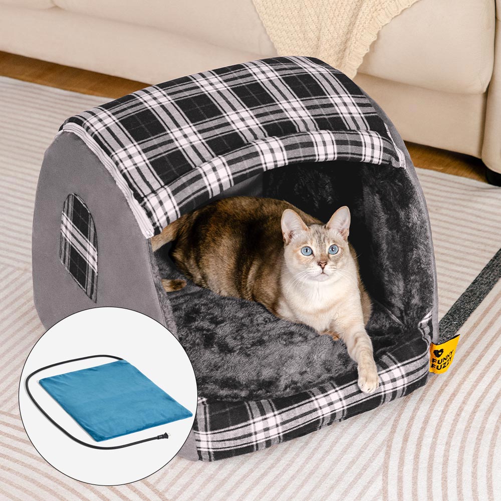 Classical Plaid House Orthopaedic Cat Bed - Retreat Cabin