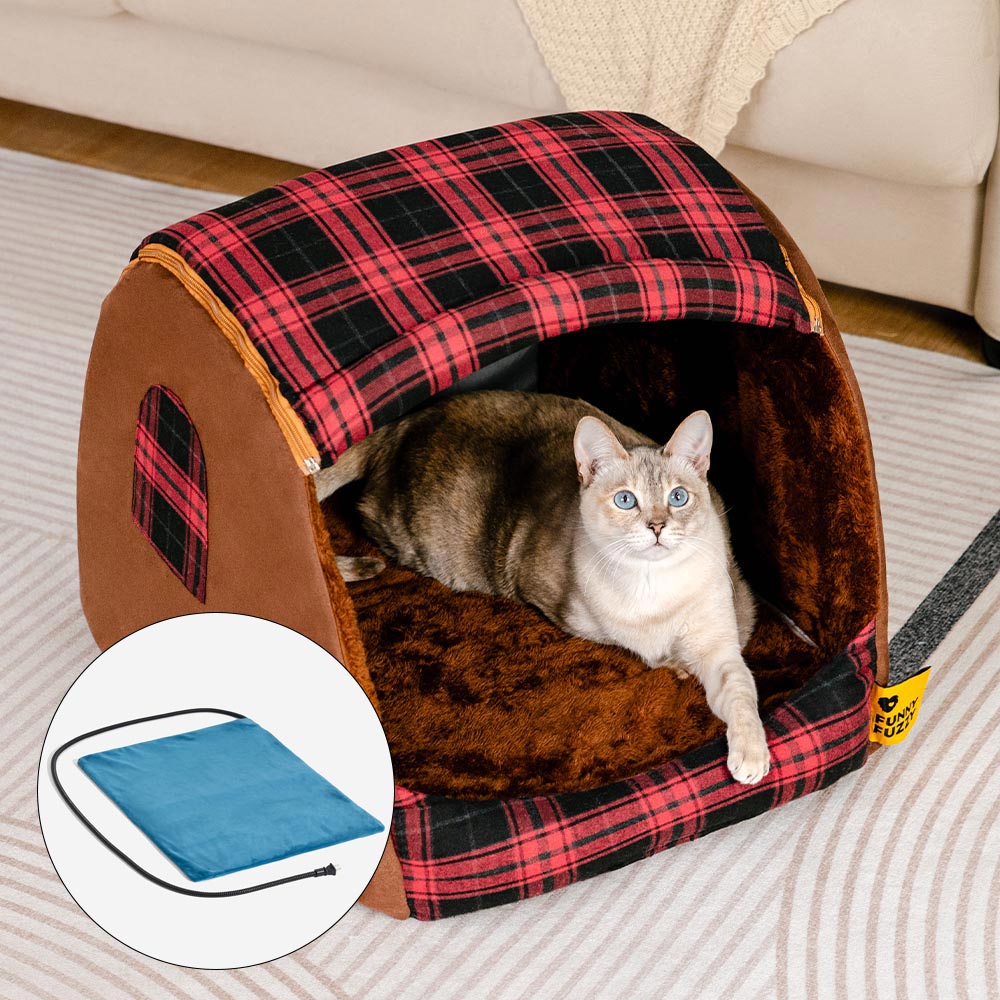 Classical Plaid House Orthopaedic Cat Bed - Retreat Cabin