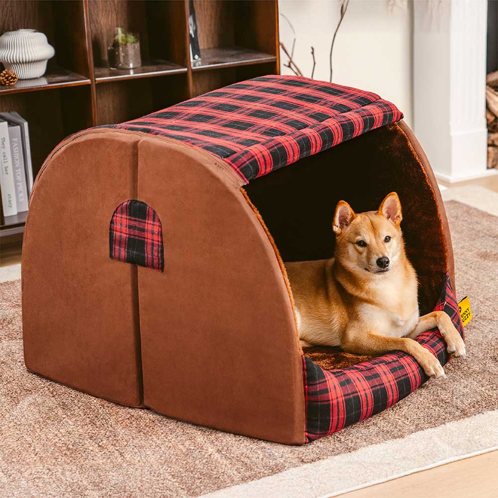 Classical Plaid House Orthopaedic Dog Bed - Warm Retreat