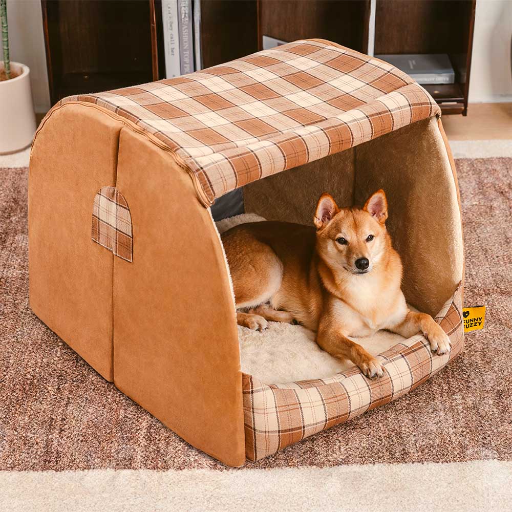 Classical Plaid House Orthopaedic Dog Bed - Warm Retreat