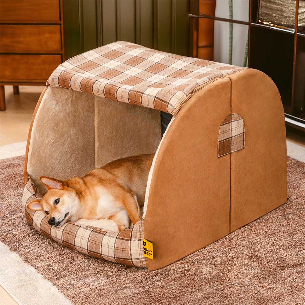 Classical Plaid House Orthopaedic Dog Bed - Retreat Cabin