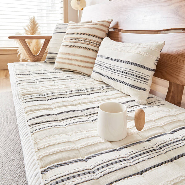 Cozy Chenille Striped Plush Sofa Protector Pet Mat Non-slip Couch Cover