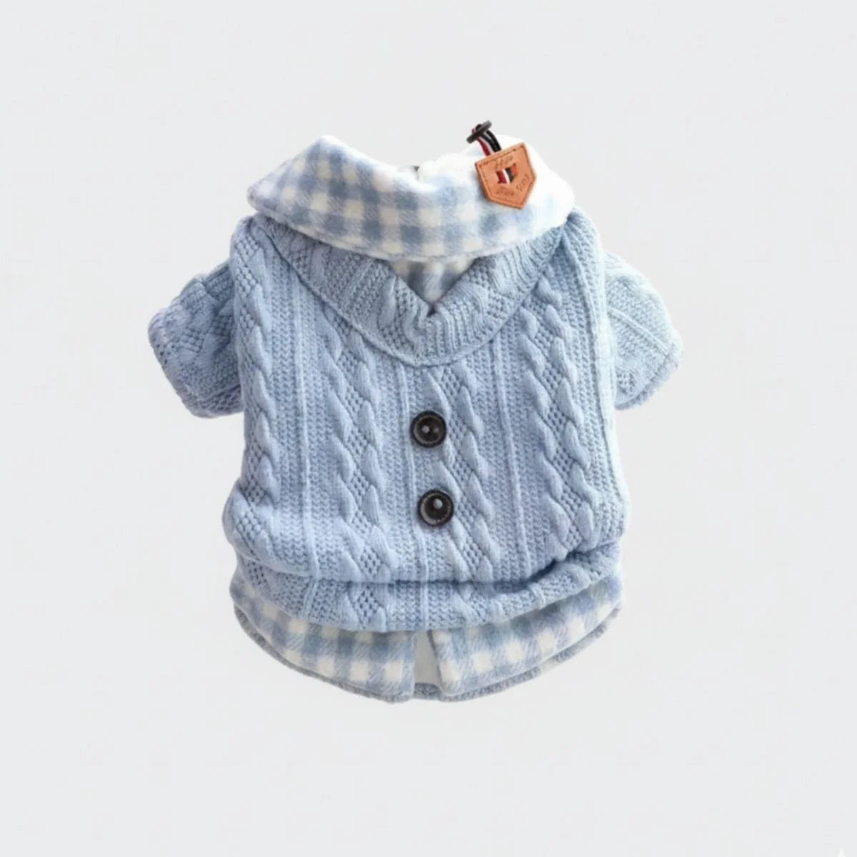 Cozy Knitted Dog Sweater with Plaid Collar – Available in Pink & Blue