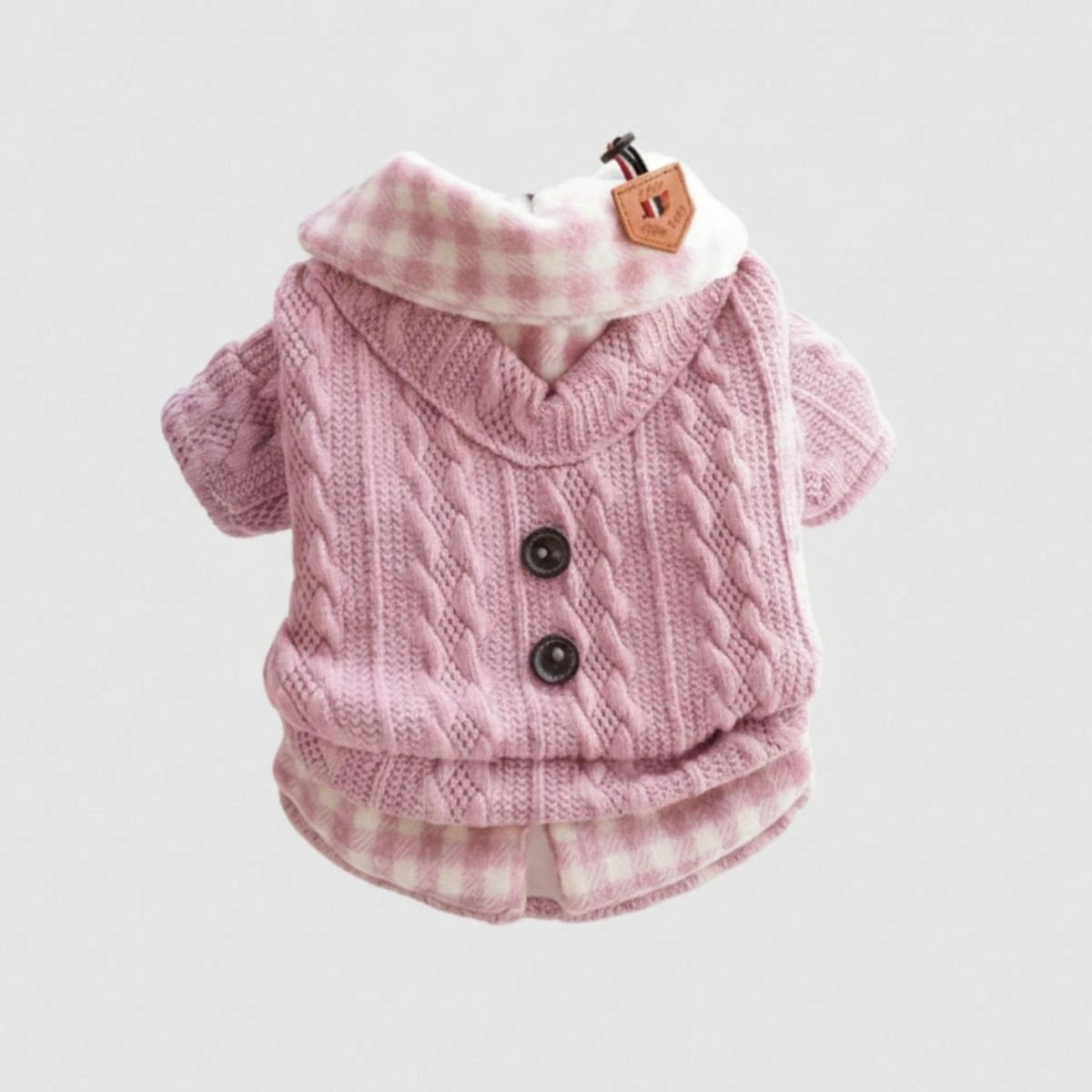 Cozy Knitted Dog Sweater with Plaid Collar – Available in Pink & Blue