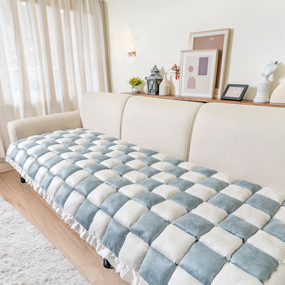 Cream-coloured Large Plaid Square Pet Carpet Bed Couch Cover