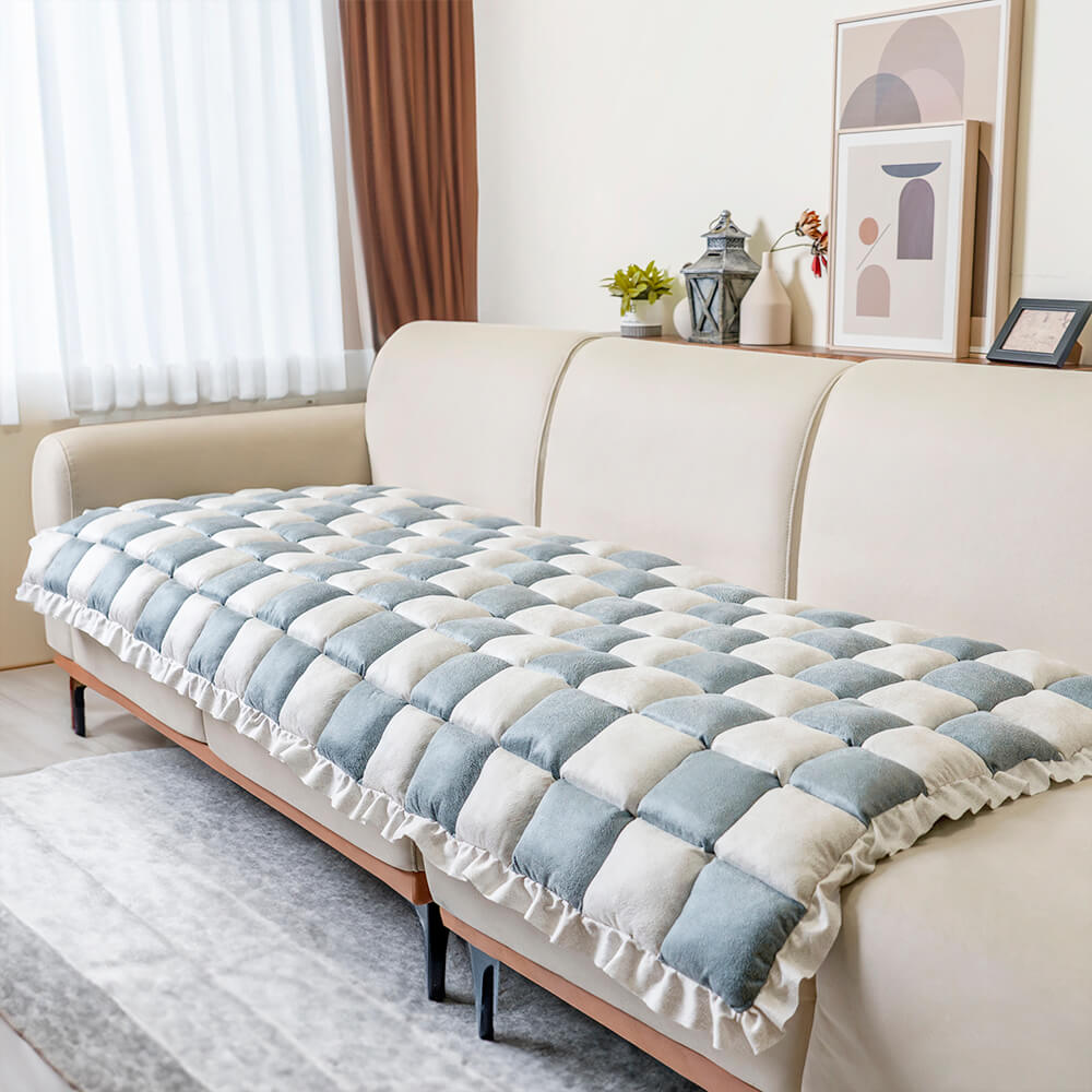Cream-coloured Large Plaid Square Pet Carpet Bed Couch Cover