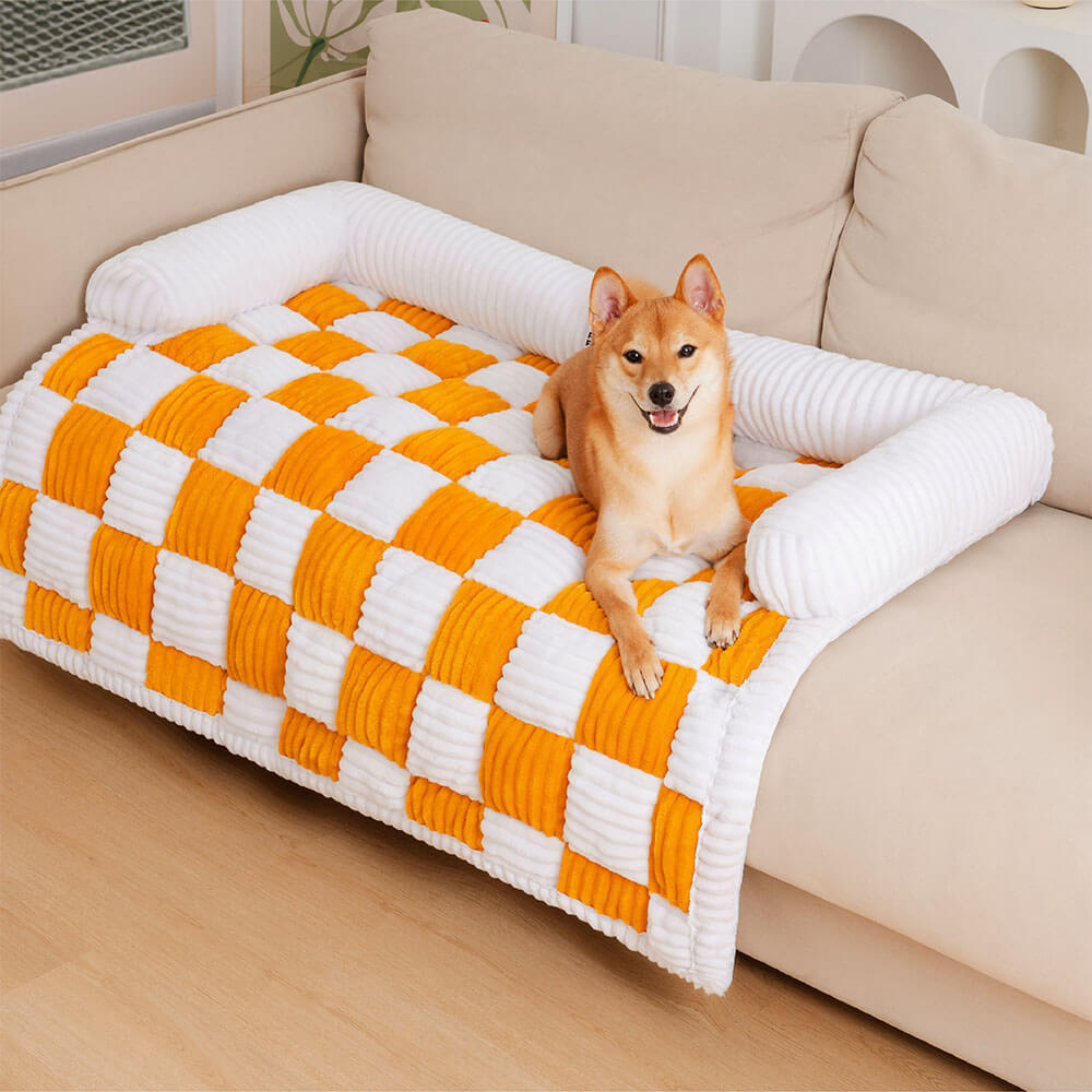 Cream Square Plaid Cosy Dog Mat Furniture Protector Cover