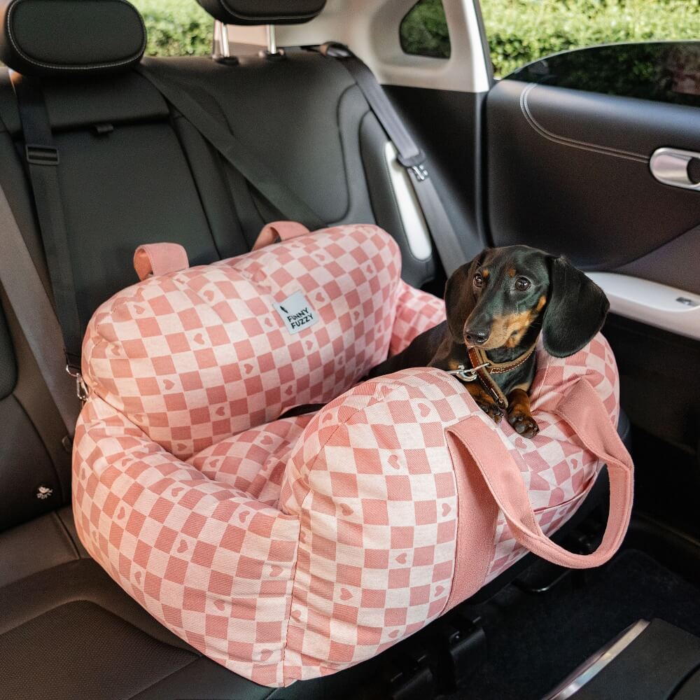 Vintage Heart Chequerboard Dog Car Seat Bed