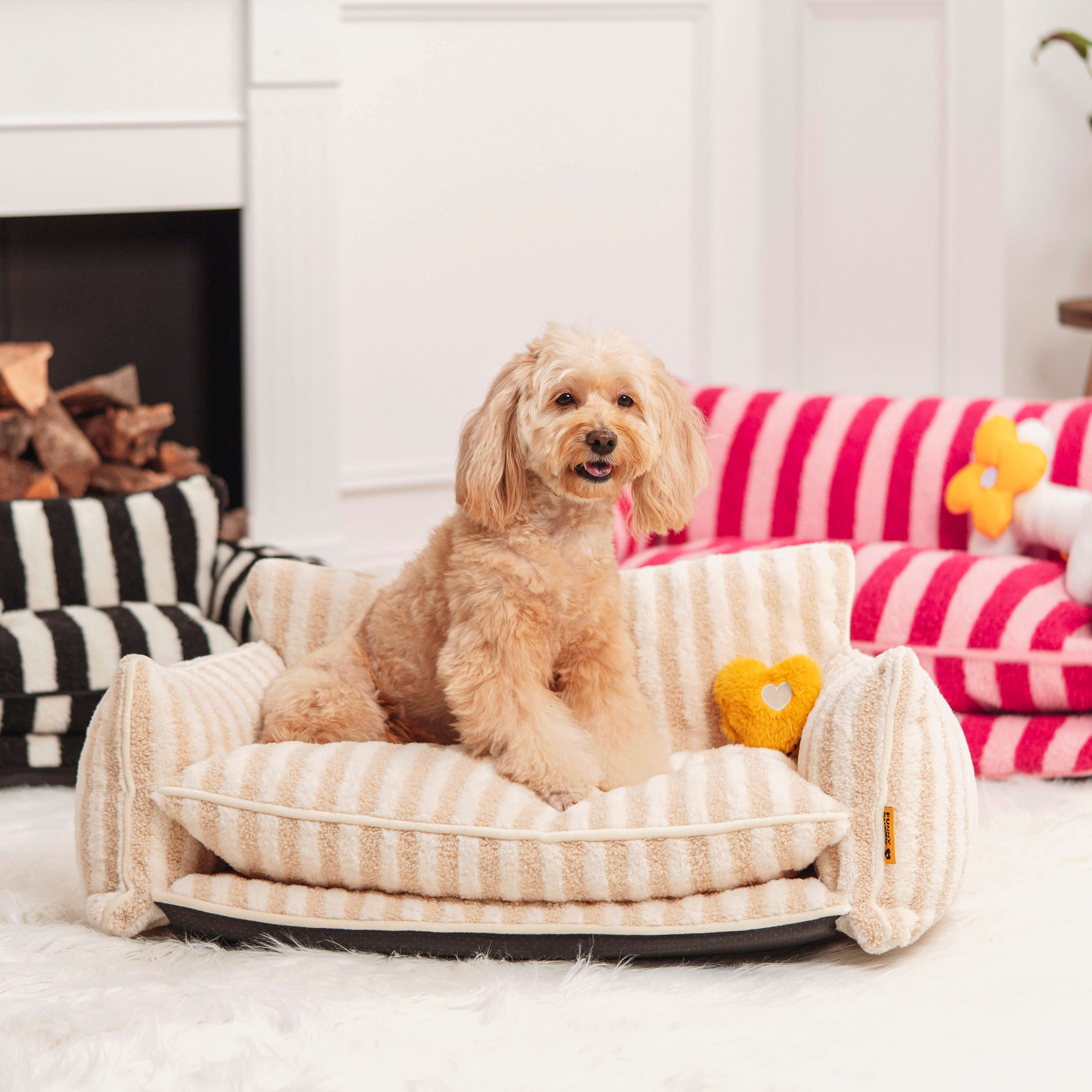 Trendy Striped Faux Lambswool Double Layer Dog & Cat Sofa Bed