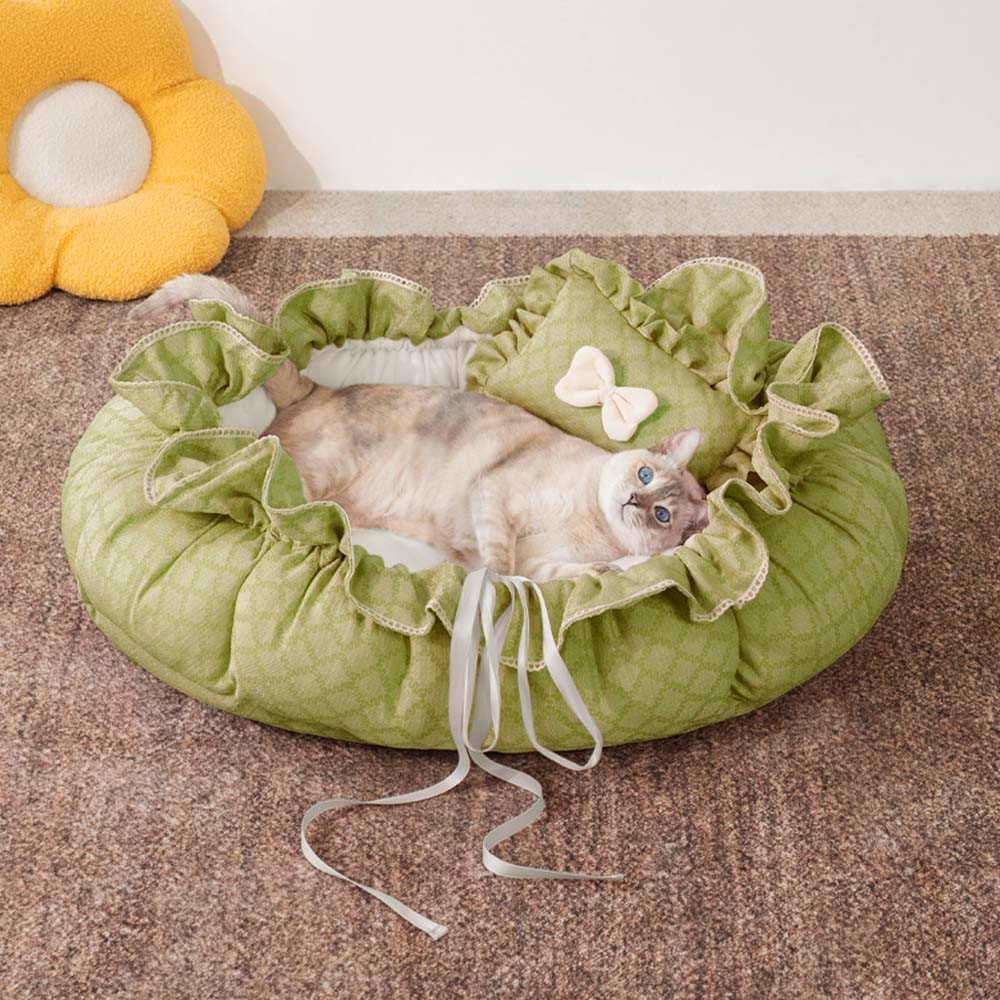 Drawstring Washable Multifunctional Round Cat Bed Mat - Floral Night Napper