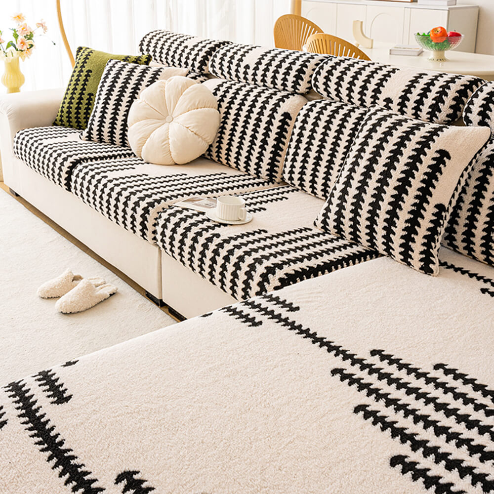 All-Season Soft & Stretchy Fishbone Striped Magic Couch Cover