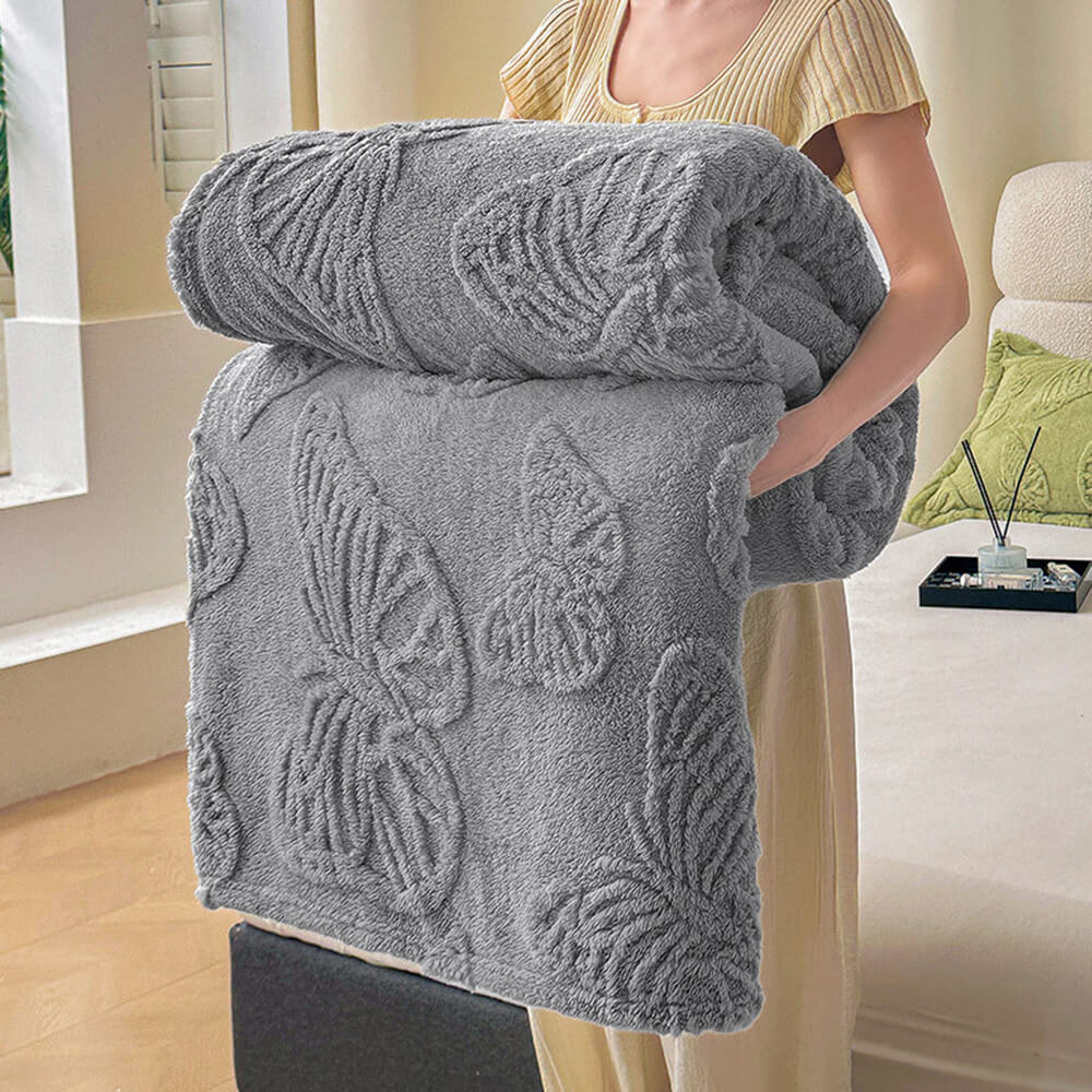 Butterfly Floral Embossed Flannel Cozy Comfort Blanket