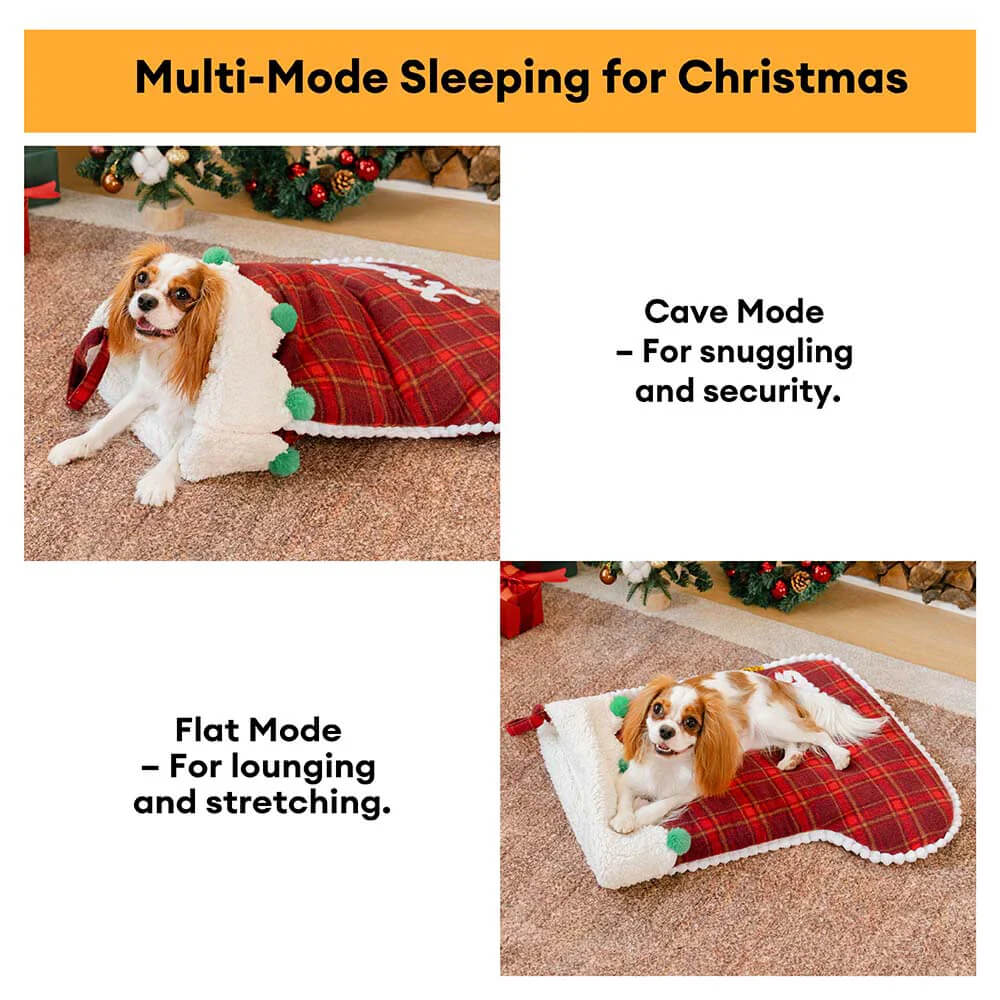 FUNNYFUZZY Christmas Stocking Cozy Pet Sleeping Bag Dog Bed – SantaNap