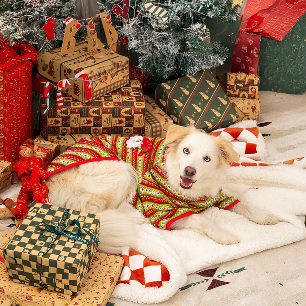 Festive Christmas Santa & Reindeer Design Knit Dog Sweater