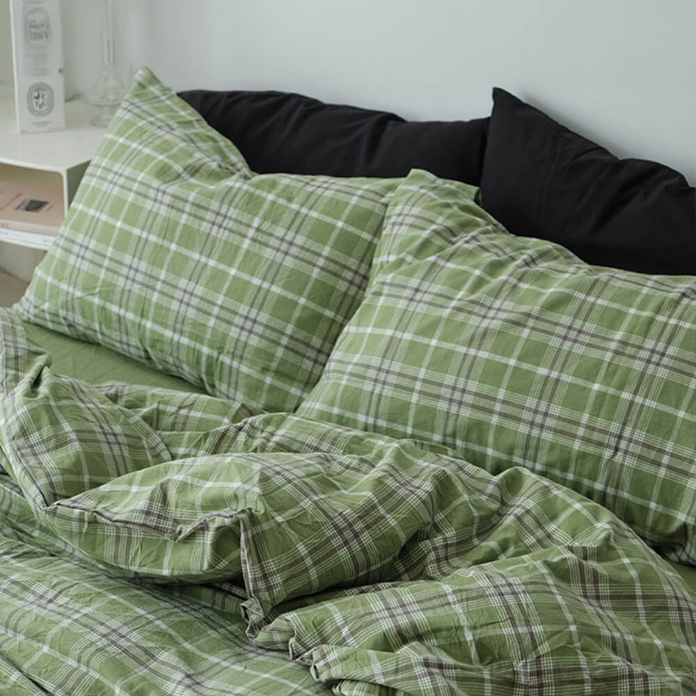 Green Plaid Soft Comfortable Cotton Bed Sheet Set