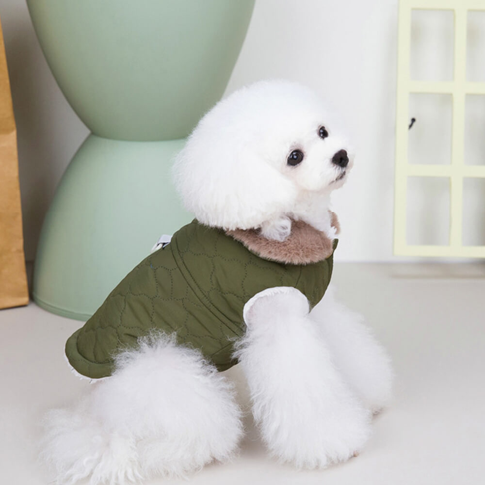 Plush Quilted Warm Faux Fur Collar Dog Jacket