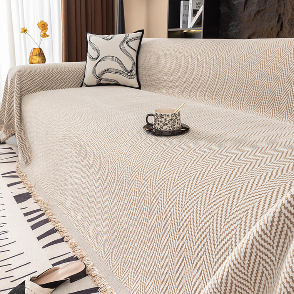 Premium Chenille Textured with Stylish Fringe Couch Cover