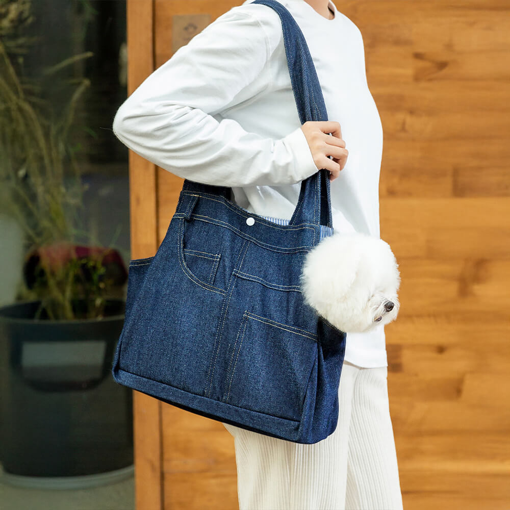 Spacious Denim Durable Pockets Safety Dog & Cat Carrier Bag