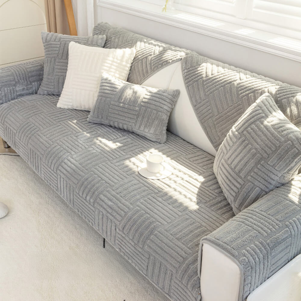 Striped Textured Plush Non-slip Couch Cover