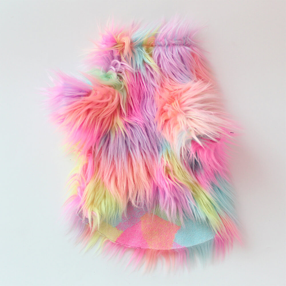 Stylish Colorful Faux Fur Fluffy Rainbow Dog Coat