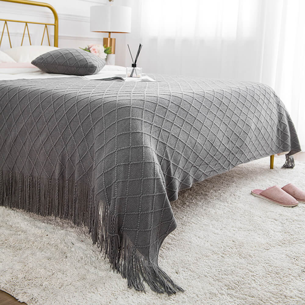 Stylish Tassel Knitted Sofa Blanket Decorative Home Throw