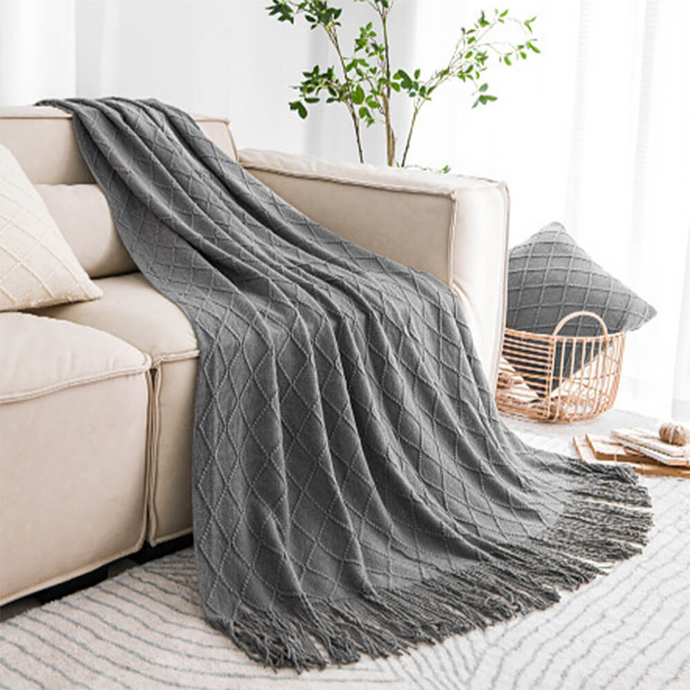 Stylish Tassel Knitted Sofa Blanket Decorative Home Throw