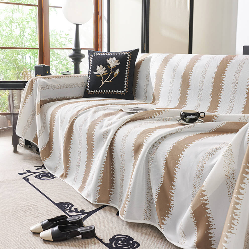 Ultra-Soft Striped Cooling Ice Silk Breathable Couch Cover