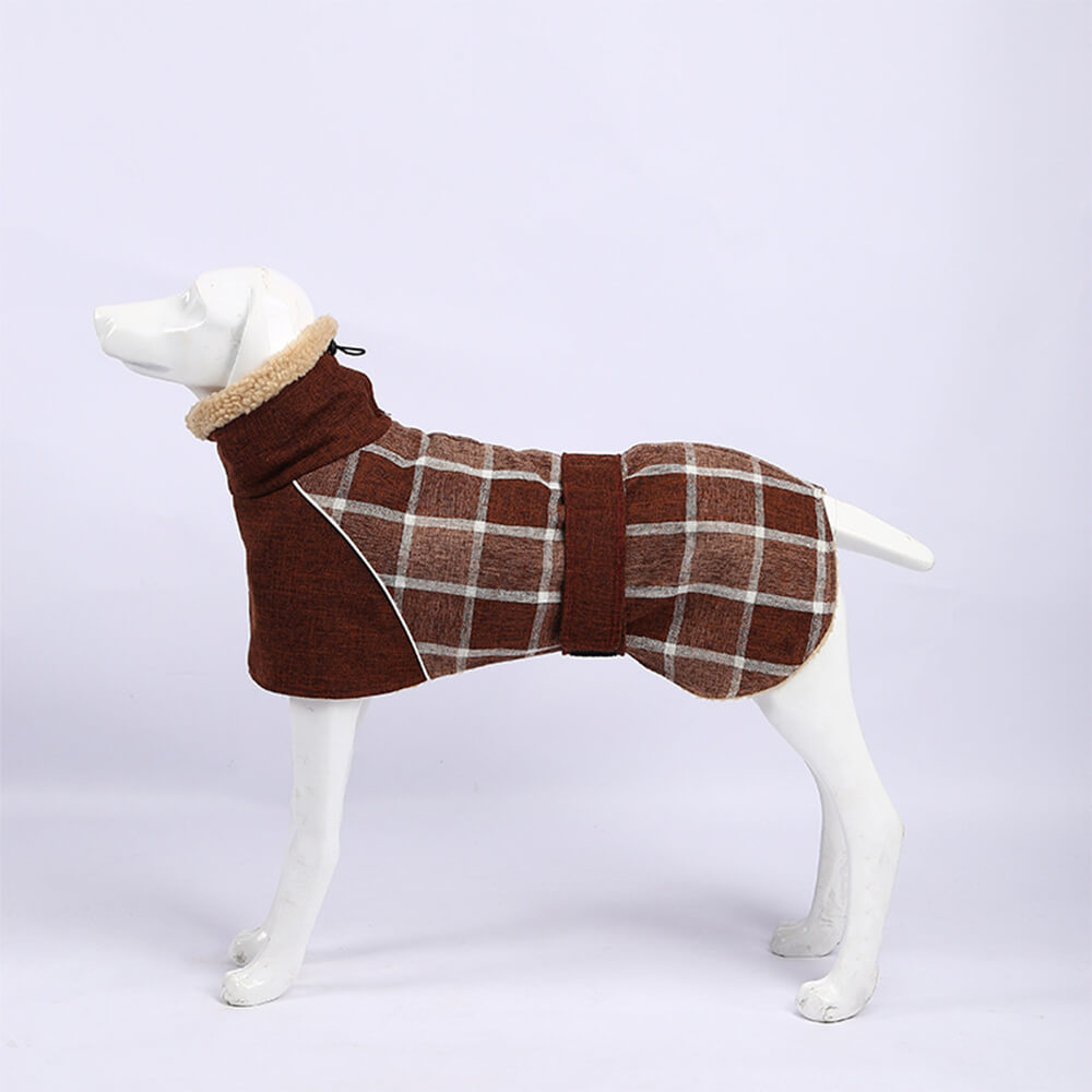 Warm Fleece Plaid Adjustable Turtleneck Dog Jacket