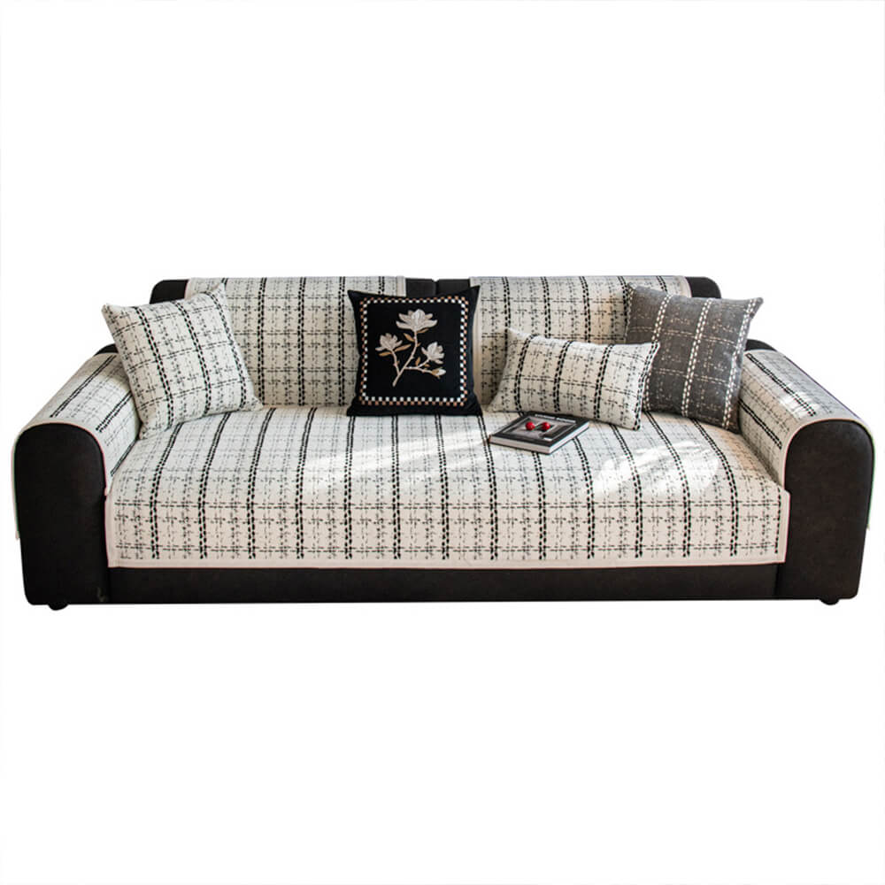 Elegant Chequered Jacquard Chenille All-Season Sofa Protector Couch Cover