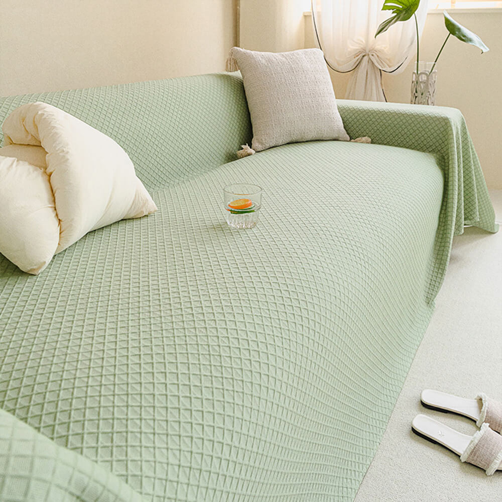 Cooling Ice Silk Grid Design with Liangdou Texture Throw Couch Cover