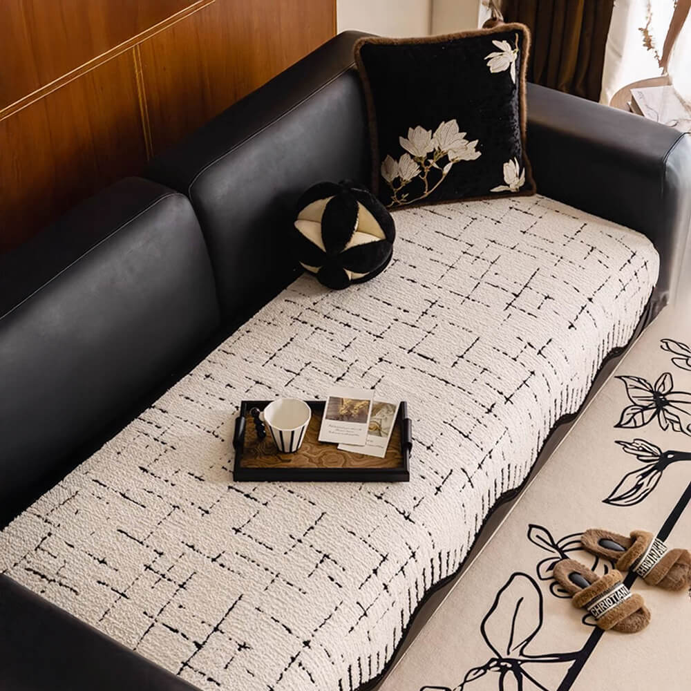 Soft Thickened Plush Couch Cover with Irregular Wave Edges