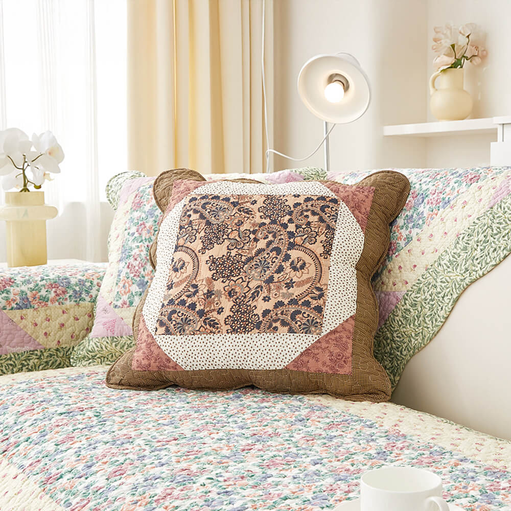 Rustic Floral Patchwork Cotton Quilted Anti-Scratch Couch Cover