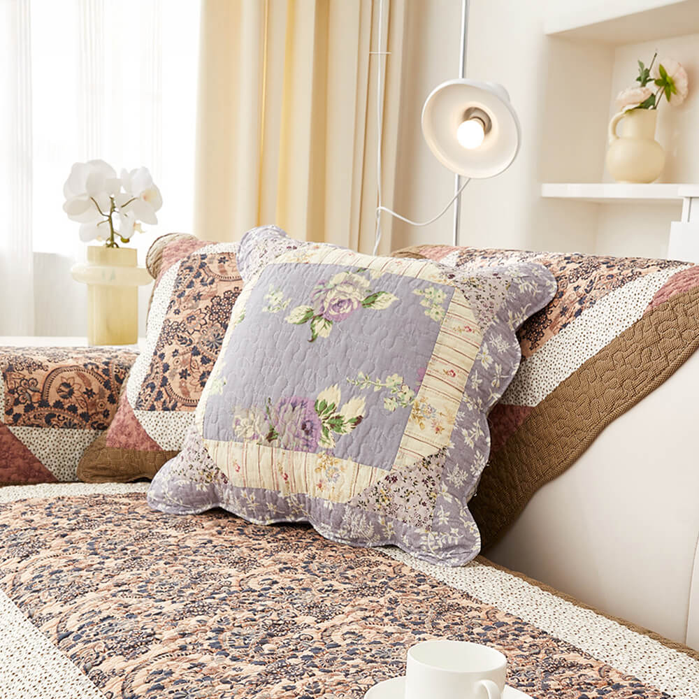 Rustic Floral Patchwork Cotton Quilted Anti-Scratch Couch Cover