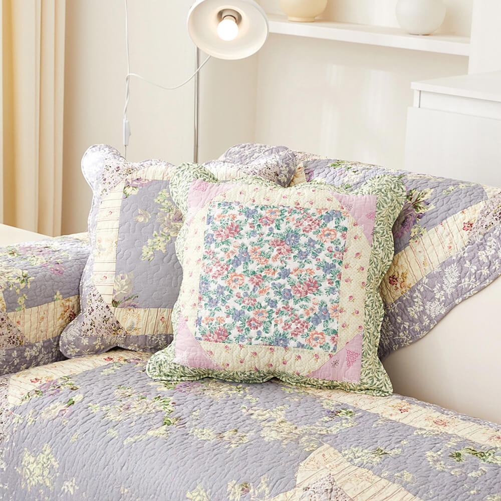 Rustic Floral Patchwork Cotton Quilted Anti-Scratch Couch Cover