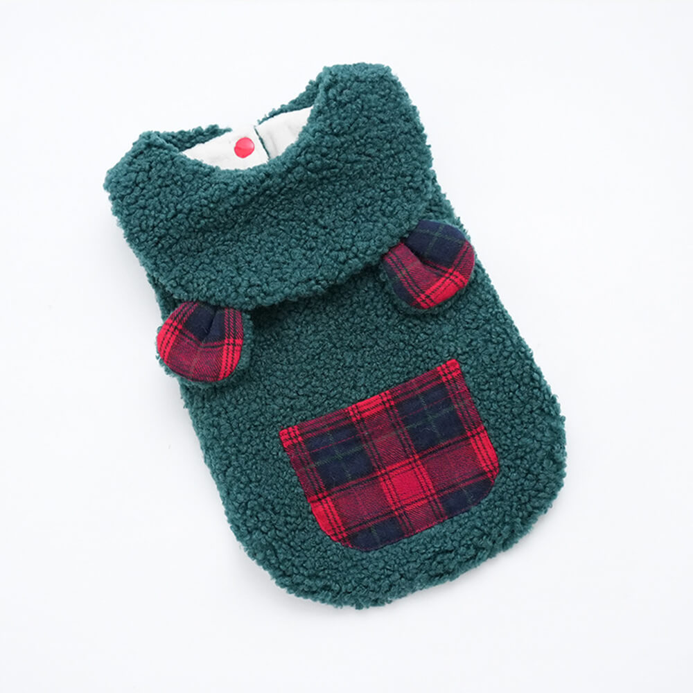 Plaid Trim Sherpa Dog Vest - Cosy, Cute, and Perfect for Winter