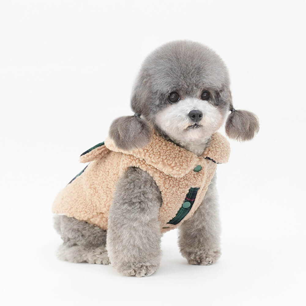 Plaid Trim Sherpa Dog Vest - Cosy, Cute, and Perfect for Winter