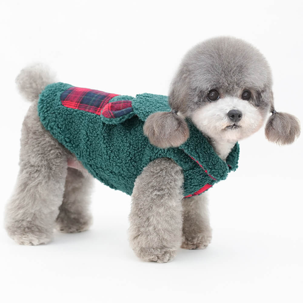 Plaid Trim Sherpa Dog Vest - Cosy, Cute, and Perfect for Winter