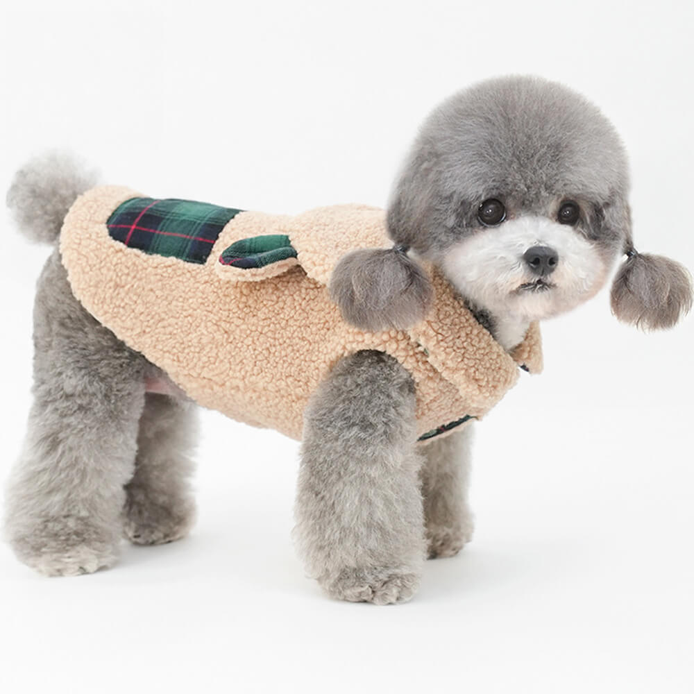 Plaid Trim Sherpa Dog Vest - Cosy, Cute, and Perfect for Winter