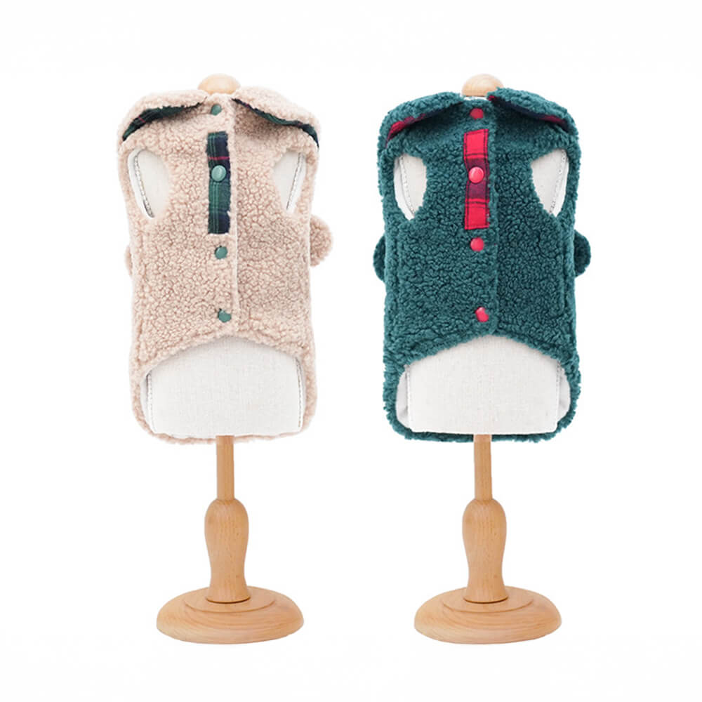 Plaid Trim Sherpa Dog Vest - Cosy, Cute, and Perfect for Winter