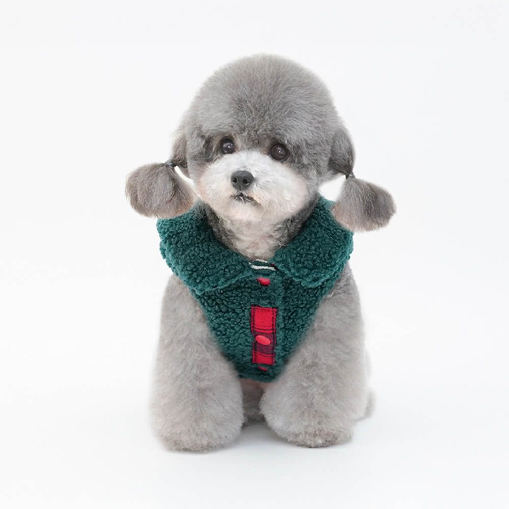 Plaid Trim Sherpa Dog Vest - Cosy, Cute, and Perfect for Winter