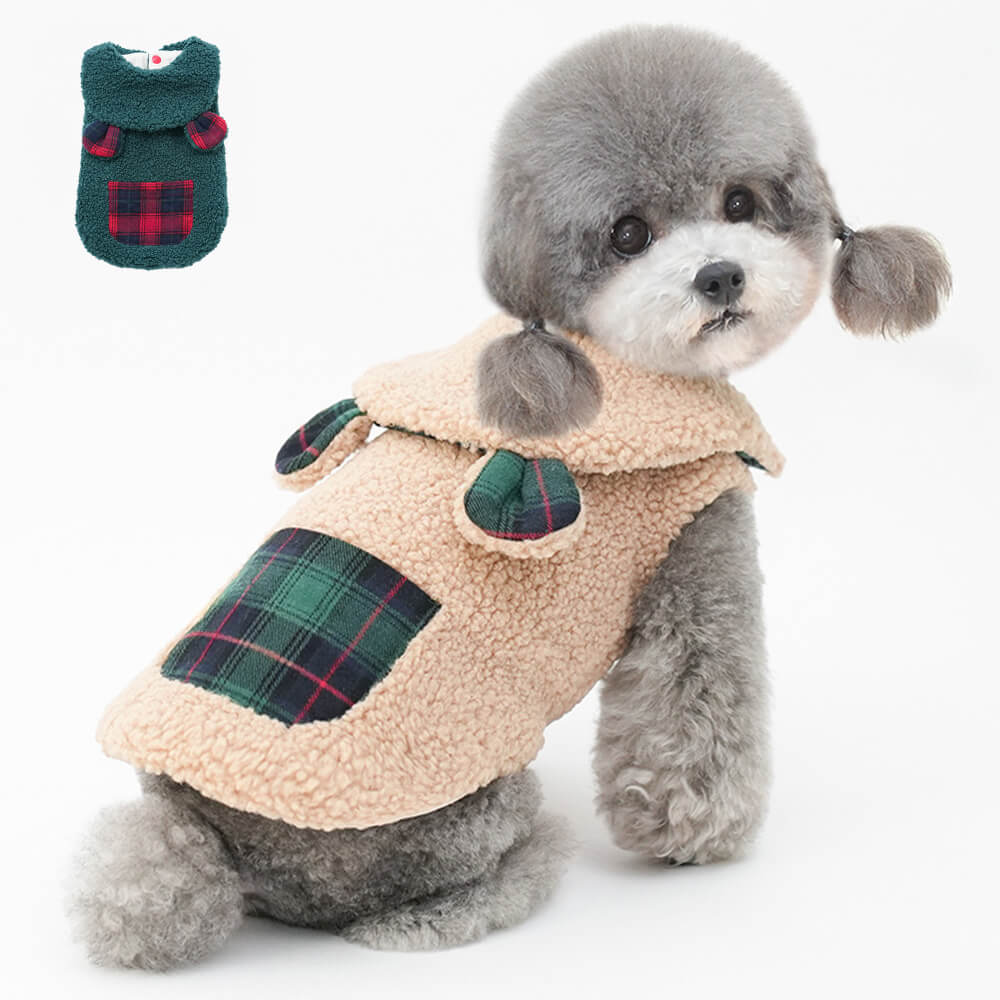 Plaid Trim Sherpa Dog Vest - Cosy, Cute, and Perfect for Winter