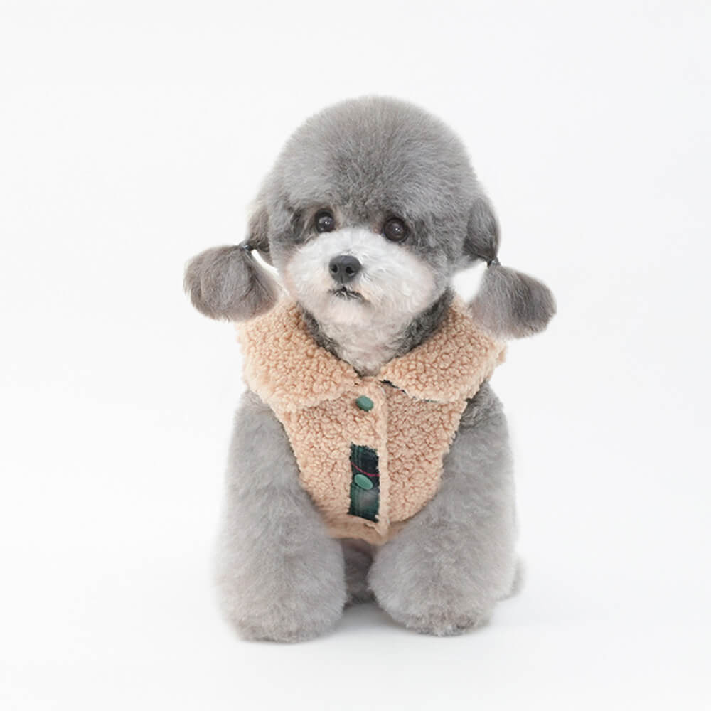 Plaid Trim Sherpa Dog Vest - Cosy, Cute, and Perfect for Winter