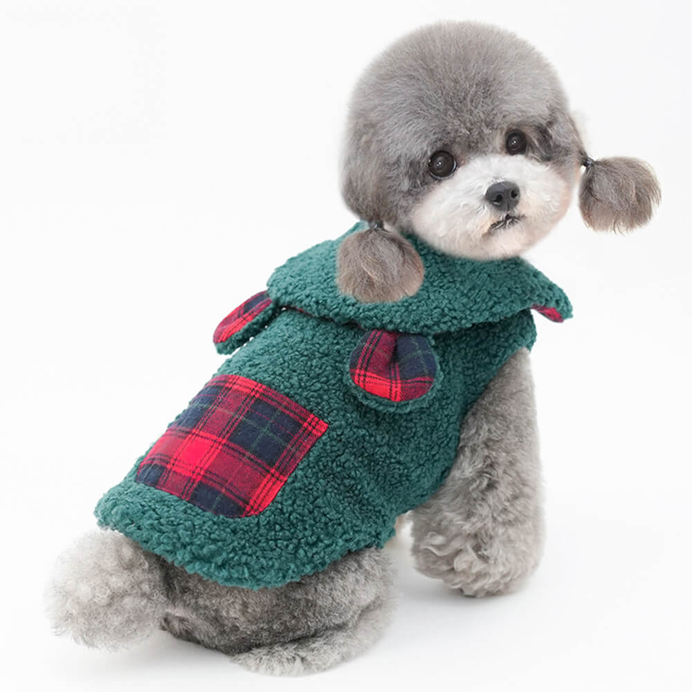 Plaid Trim Sherpa Dog Vest - Cosy, Cute, and Perfect for Winter
