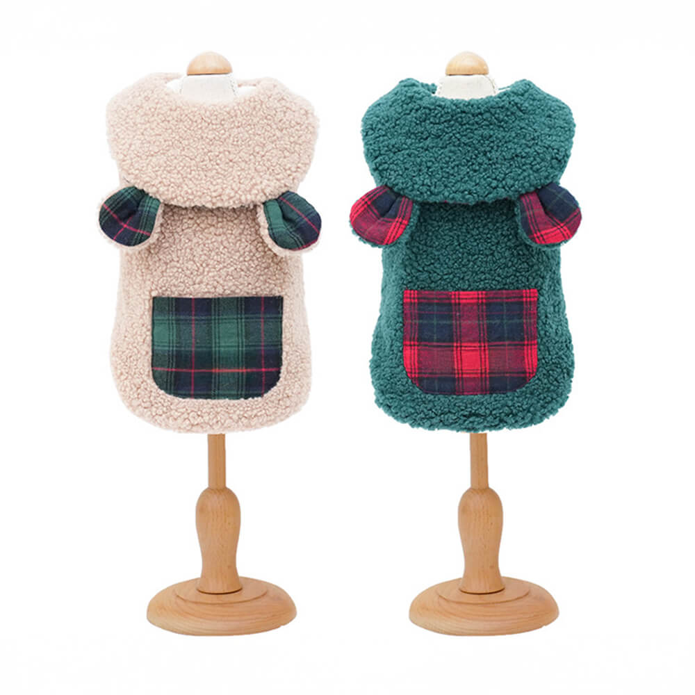 Plaid Trim Sherpa Dog Vest - Cosy, Cute, and Perfect for Winter