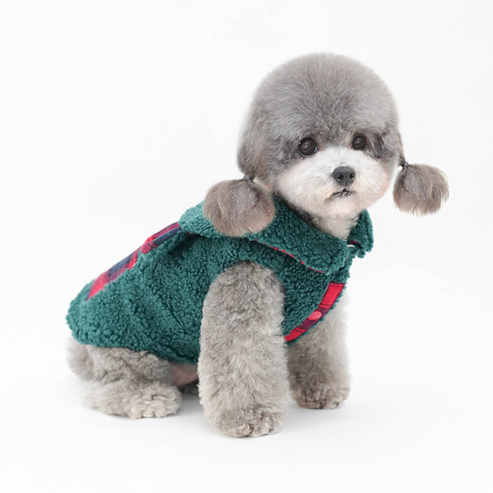 Plaid Trim Sherpa Dog Vest - Cosy, Cute, and Perfect for Winter