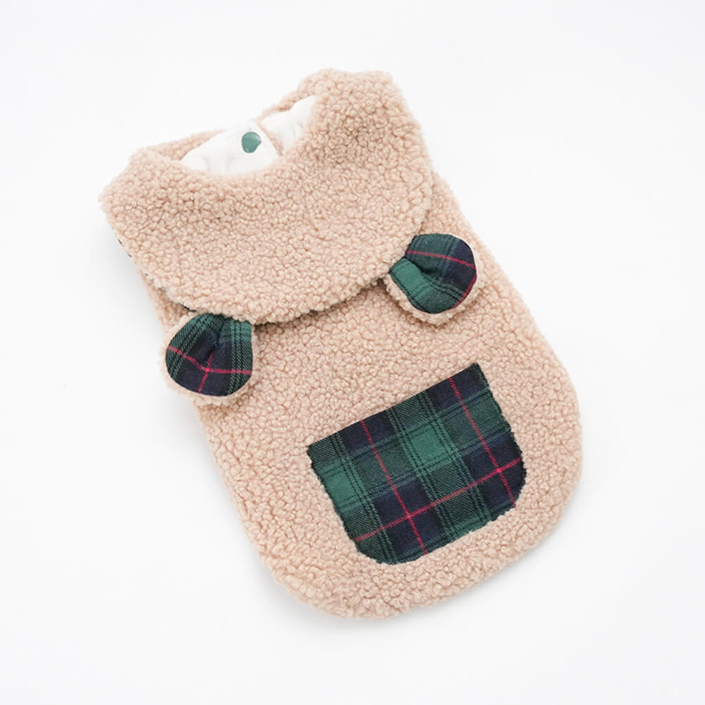 Plaid Trim Sherpa Dog Vest - Cosy, Cute, and Perfect for Winter