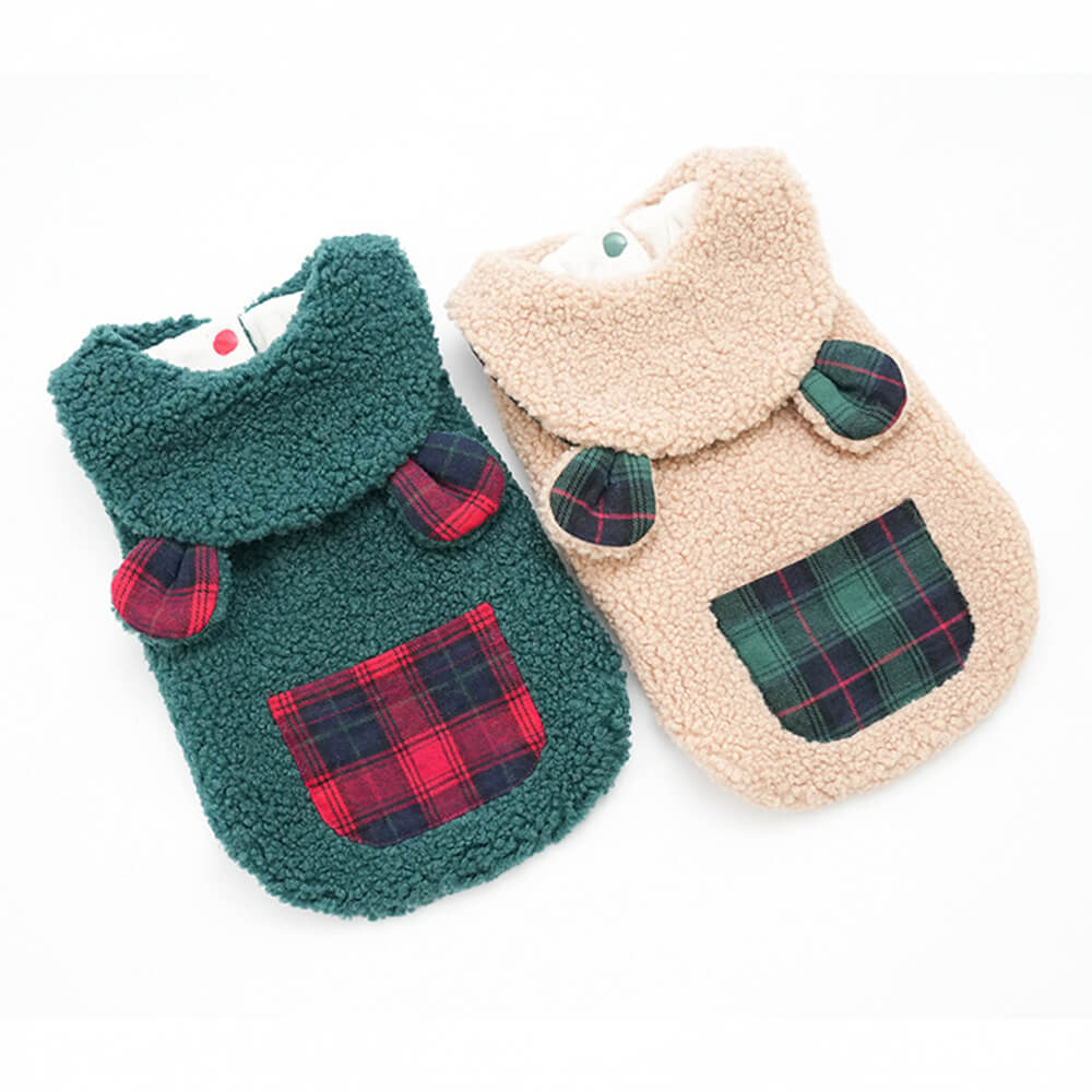 Plaid Trim Sherpa Dog Vest - Cosy, Cute, and Perfect for Winter