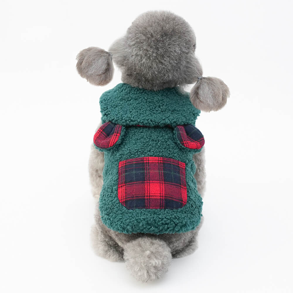 Plaid Trim Sherpa Dog Vest - Cosy, Cute, and Perfect for Winter