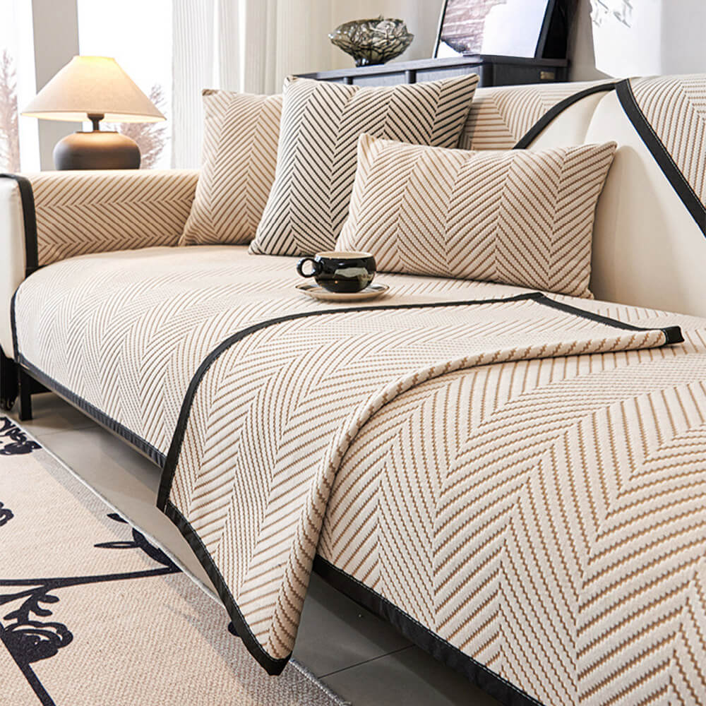 Two-Tone Woven Herringbone Skin-Friendly Polar Fleece Couch Cover