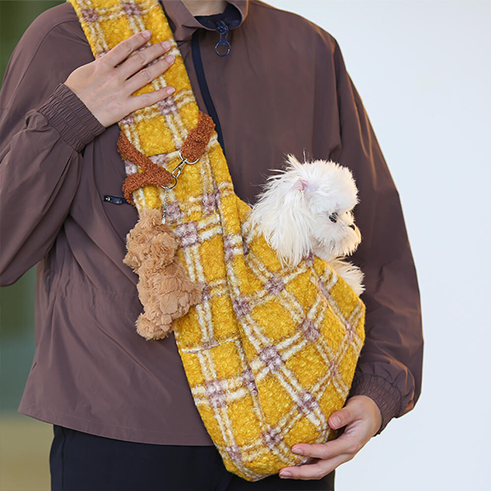 Cozy Plaid Secure Pocket Dog & Cat Shoulder Carrier Bag